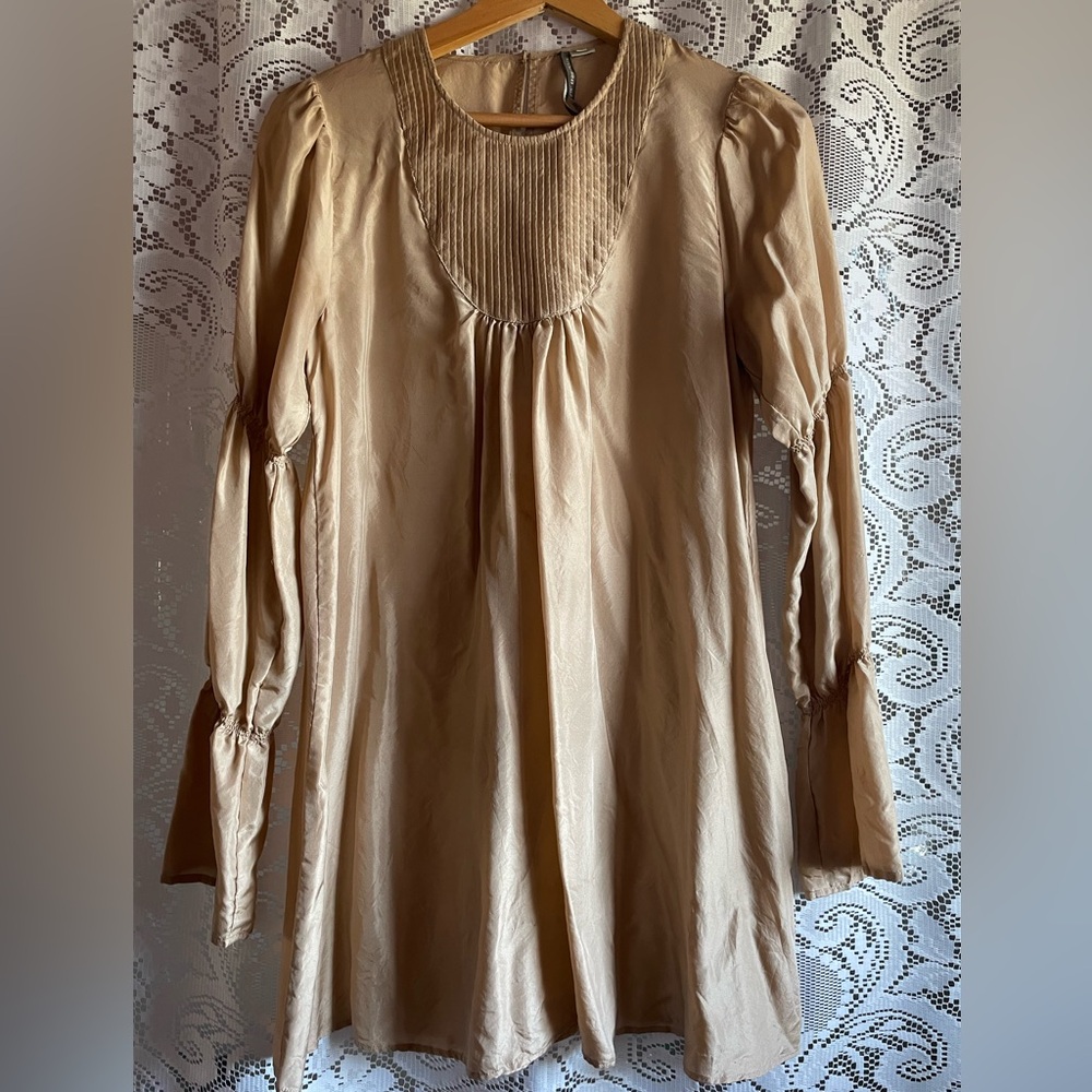 ANTHROPOLOGIE Thursday Friday XS Pintuck 100% Silk Lounge Tunic Top/Mini Dress